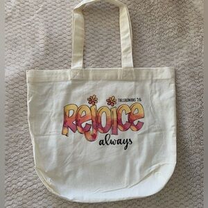 Bible verse large cotton tote bag for kids rejoice